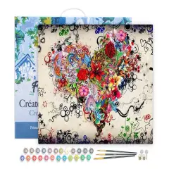 Figured'Art Paint by Numbers Kit for Adults with Frame Love Flowers 16"x20" - Craft Art Painting DIY Kit Canvas Already Stretched on a Wooden Frame