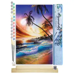 Figured'Art Paint by Numbers Kit for Adults Storm on the beach 16"x20" - Craft Art Painting Rolled Canvas with DIY wooden frame