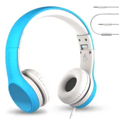 LilGadgets Connect+ Style On-Ear Kids Headphones with Microphone - SharePort Technology, SoftTouch Padding, Detachable Cable, Noise Reduction, Durable & Adjustable - Blue, Ages 3-14