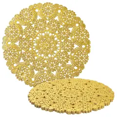 60 Pack 10 Inch Gold Paper Doilies for Dining Table, Round Decorative Medallion Lace Placemats for Wedding