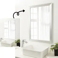 Amanti Art Mirror Makeover Bathroom Mirror Frame Border Kit - Fully Assembled Peel and Stick Frame - Mirror NOT Included - Brushed Black or NickelTrim Brushed Nickel
