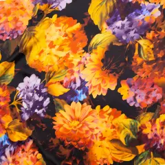 1 Yard Italian Jaffa Orange Moss and Grape Royale Floral Silk Charmeuse 55 Inches Wide