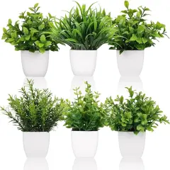 6 Pot Small Fake Plant Flowerpot Artificial Plastic Eucalyptus Plant Wheat Grass Shrub Plant Indoor Desk Coffee Table Bathroom Bedroom Home Decoration (6)