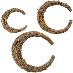 3pcs Moon Shape Rattan Wreath frame, DIY Vintage Vine Branch Flower Garland for Front Door Wall Hanging Decor Wedding Party Supplies