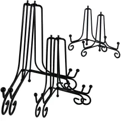 6PCS 3 Size Black Iron Plate Stands for Display 4 6 8 Inch, Decorative Metal Plate Holders for Displaying, Mini Easel Stand, Frame, Book, Card, Plaque, Bowl, Picture Stands for Display