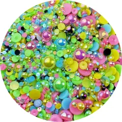 Mix Flatback Pearls and 60g Resin Rhinestone - 3mm-10mm (Blue Green Pink Series)