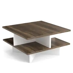 Engineered Wood Coffee Table with Storage Compartments, 2-Tier