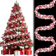 16.4 ft Christmas Tinsel Garland Lighted Metallic Twist Garland with 50 LED Lights