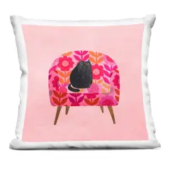 Stupell Industries Cat on Retro Floral Chair Decorative Printed Throw Pillow design by Planet Cat by Angie Rozelaar, 18 x 7 x 18