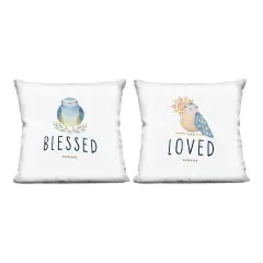 Stupell Industries Blessed & Love Birds 2 Piece Decorative Printed Throw Pillow Set design by Blue Chair Blessing, 18 x 7 x 18
