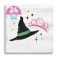 Big Dot of Happiness Witch Party Napkins, Good Pink and Green Birthday or Witch Halloween Decor, White 3-Ply Paper Beverage Napkins - 24 Count