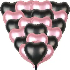 18Pcs Black Pink Heart Balloons Foil Helium Balloon(Black and Pink)