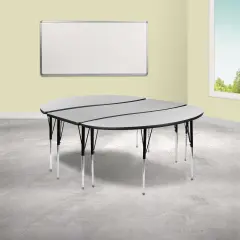 Emma and Oliver 3 Piece 86" Oval Wave Collaborative Grey Adjustable Activity Table Set