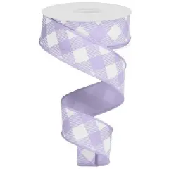 1.5" Diagonal Check On Royal Ribbon: Lavender & White (10 Yards)
