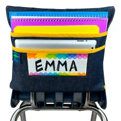 Aussie Pouch Chair Pocket with Double Pocket Design and Name Tag Pocket, Large, 17 Inches, Yellow Trim