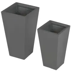 Magnesium Oxide Stackable Outdoor Planter Set of 2 with Drainage Holes Grey