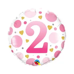 Age 2 Pink Dots 18 Inch Foil Mylar Balloon