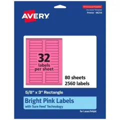 Avery Bright Pink Paper Labels, 5/8" x 3" Rectangle