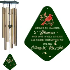 Memorial Wind Chimes for Loss of Loved One 32'', Cardinal Wind Chimes in Memory of a Loved One, Cardinal Memorial Gift, Sympathy Bereavement Condolence Gift,Green