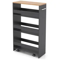 4-Tier Rolling Storage Cart Slim Kitchen Cart on Wheels with Open Shelves and Handle Grey