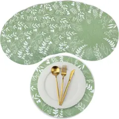 50 Pcs 14 Inch Disposable Placemats Eucalyptus Leaves Round Placemats Seasonal Paper Round Table Mats for Dining Decoration (Sage Green)