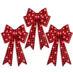 Best Choice Products Set of 3 Pre-Lit Christmas Bows, Indoor/Outdoor LED Holiday D&eacute;cor w/ 8 Light Functions Plaid