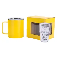 Makerflo 12 oz Powder Coated Camper Mug with Leak-Proof Clear Lid, Ideal for Craft and Personalization (Laser Engraving, UV DTF, Epoxy, and Vinyl) Yellow