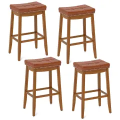 Costway 29" Bar Height Stools Set of 2/4 with PU Leather Seat Solid Rubber Wood Frame