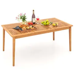 Costway 6-Person Outdoor Acacia Wood Dining Table with 1.96" Umbrella Hole Rectangular