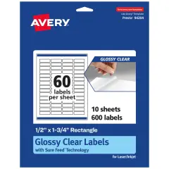 Avery Glossy Clear Rectangle Labels with Sure Feed, .5" x 1.75"