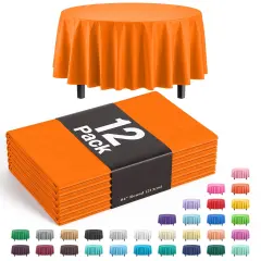 Exquisite Disposable Round Plastic Tablecloths &ndash; 12 Pack 84" Disposable Table Cloths &ndash; Indoor/Outdoor Party Tablecloth &ndash; Round Plastic Table Cover for Events & Party Supplies Orange