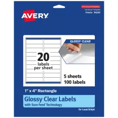 Avery Glossy Clear Rectangle Labels with Sure Feed, 1" x 4"