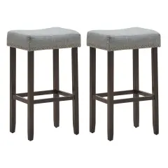 Costway Set of 2 Nailhead Saddle Bar Stools 29.5'' Height w/ Fabric Seat & Wood Legs GrayBeige