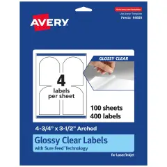 Avery Glossy Clear Arched Labels with Sure Feed, 4.75" x 3.5"