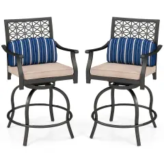 Costway Set of 2 Patio Swivel Bar Stool Chairs Cushioned Pillow Armrest Rocking