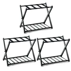 Costway Folding Luggage Rack with Shelf Travel Suitcase Shoe Storage Holder Wood Stand