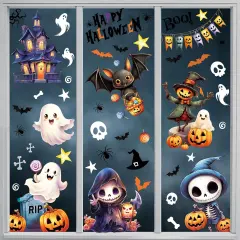 8 Sheets Cute Window Stickers Double-Sided,Halloween Window Clings