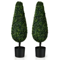 Costway 2 Pack 3FT Artificial Tower Topiary Tree UV Resistant Indoor Outdoor