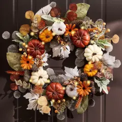 Collapsible Fall Wreath with Light for Front Door