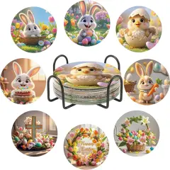 8 Pieces Easter Diamond Art Coasters,Bunnies Diamond Art Coaster for Adults Diamond Kits Supplies for Spring Easter Gift
