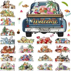 21 Pcs Interchangeable Diamond Painting Welcome Sign for Front Door Diamond Painting Truck Decor Interchangeable Seasonal Welcome Sign for DIY Art Kit Wall Window Door Farmhouse