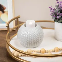 Northlight Ceramic Cable Knit Christmas Candle Holder - 3.75" - Gray