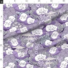 Various Fabrics by the Yard or Fat Quarter Sleeping Cats Whimsical Purple Gray Toadstools Kawaii Kittens Custom Printed Fabric by Spoonflower
