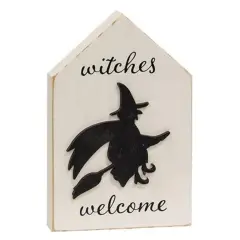 Halloween Witches Welcome Sign Block with Witch Silhouette