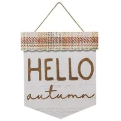 Wooden Pennant Sign with Jute Rope Wall Hanging Decor Hello Autumn Plaid