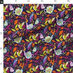 Various Fabrics by the Yard or Fat Quarter Bird Garden Party Floral Nature Teapot Teacup Custom Printed Fabric by Spoonflower