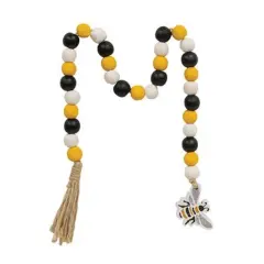 Wood Bee Beaded Garland with Jute Tassel and Bumblebee Cutout