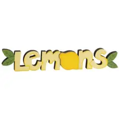 Wooden Word Cutout Sitter for Home Decor Shelf Spring Accent Piece Lemons