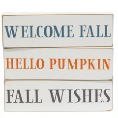 Wood Rustic Fall Blocks with Seasonal Phrases White Finish 3 Asstd.