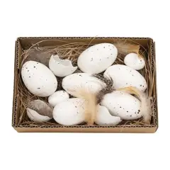 Set of 6 White Speckled Eggs with Box for Spring Decor and Rustic Display
